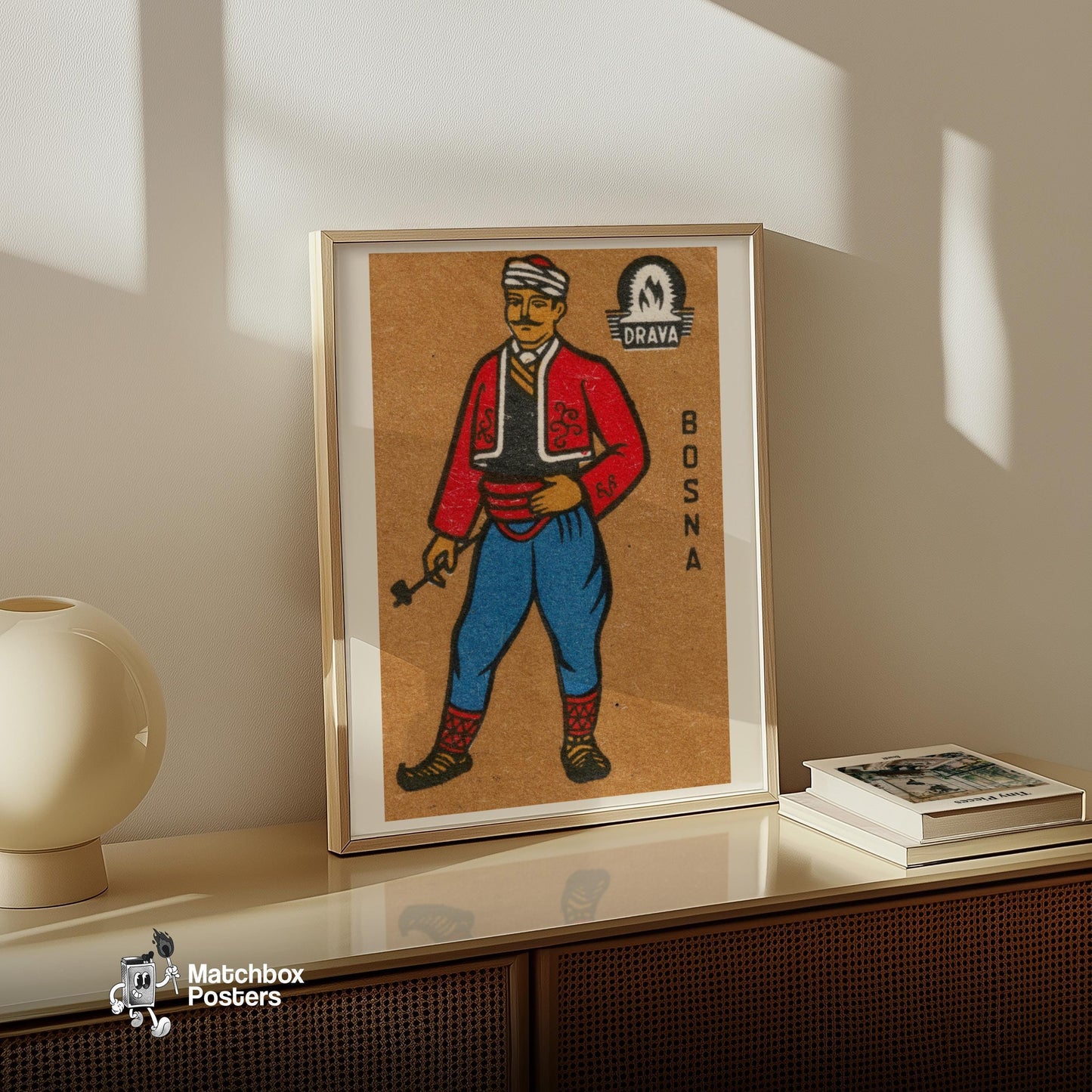 Man Bosna - vintage matchbox label print - size comparison
