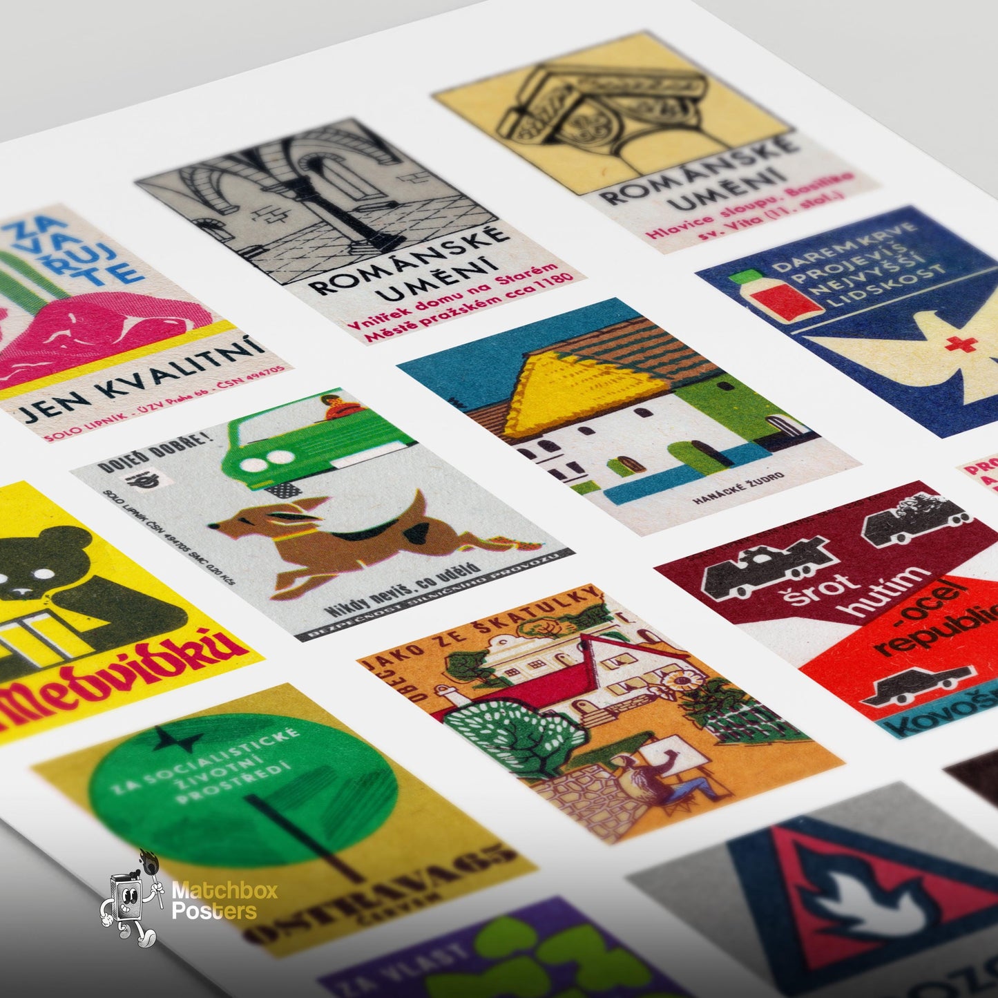 Czechs Grid Print - vintage matchbox label print - close-up detail