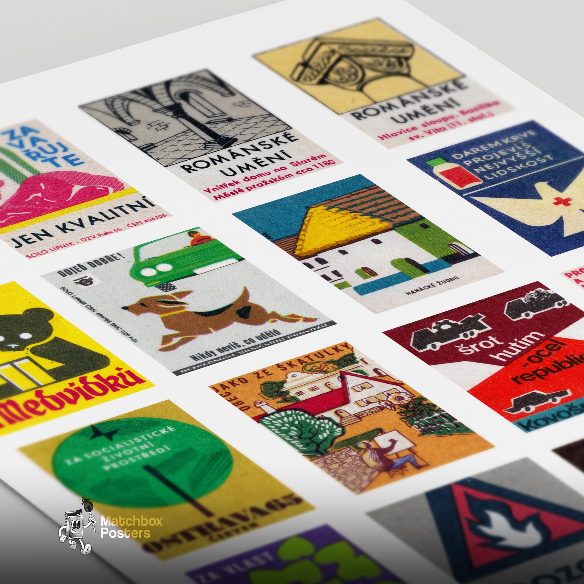 Czechs Grid Print - vintage matchbox label print - close-up detail