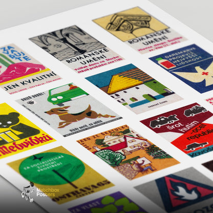 Czechs Grid Print - vintage matchbox label print - close-up detail