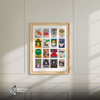 Czechs Grid Print - vintage matchbox label print - living room mockup