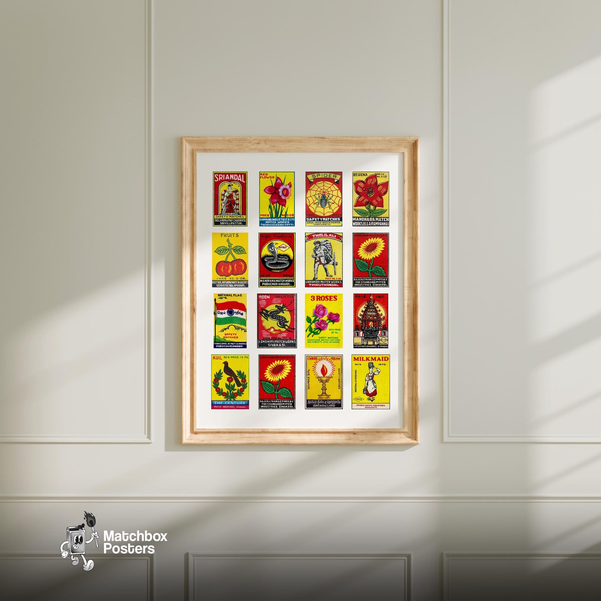 Art Print - vintage matchbox label print - living room mockup