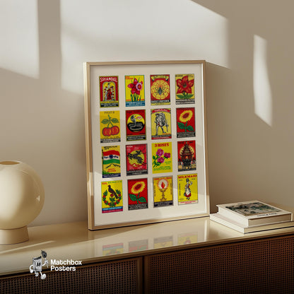 Art Print - vintage matchbox label print - bedroom mockup
