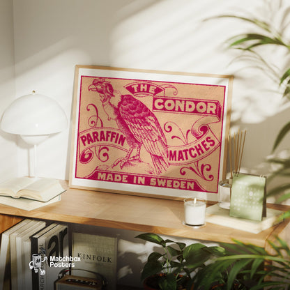 Purple Condor - vintage matchbox label print - office wall