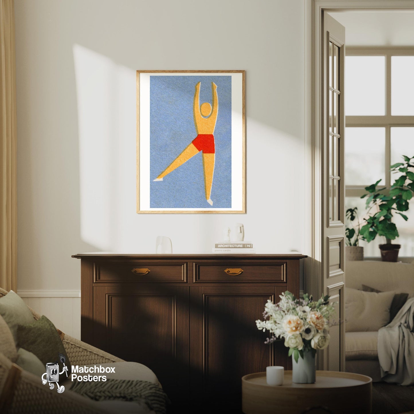 Dancing Man - vintage matchbox label print - living room mockup