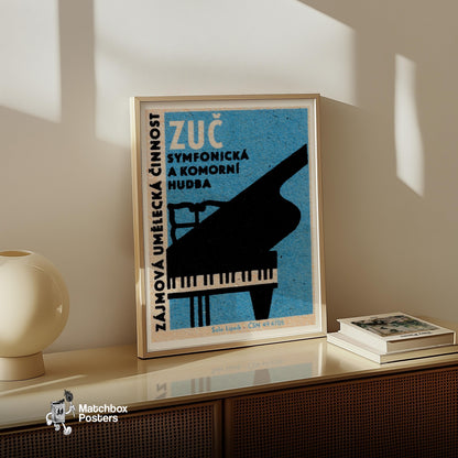 Grand Piano - vintage matchbox label print - size comparison