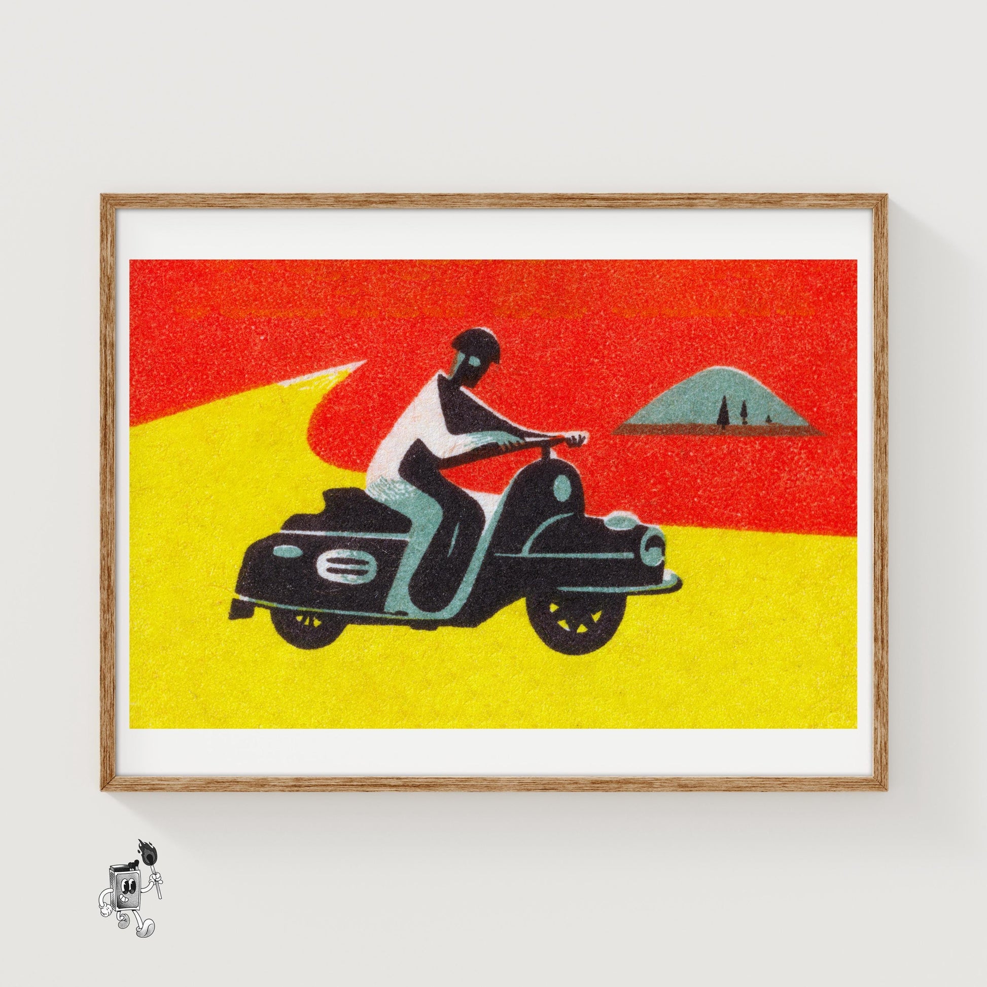 Motorcycle Rider - vintage matchbox label print