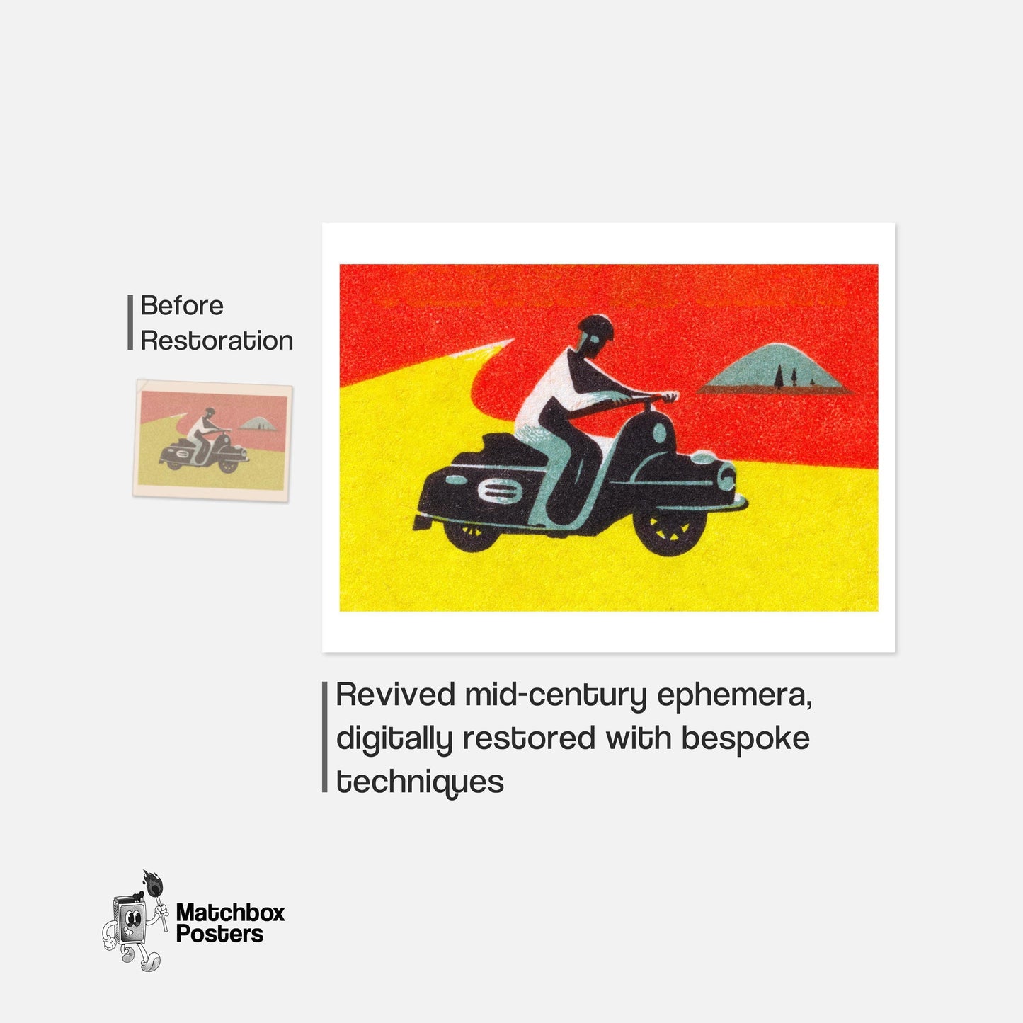 Motorcycle Rider - vintage matchbox label print - framed wall art preview