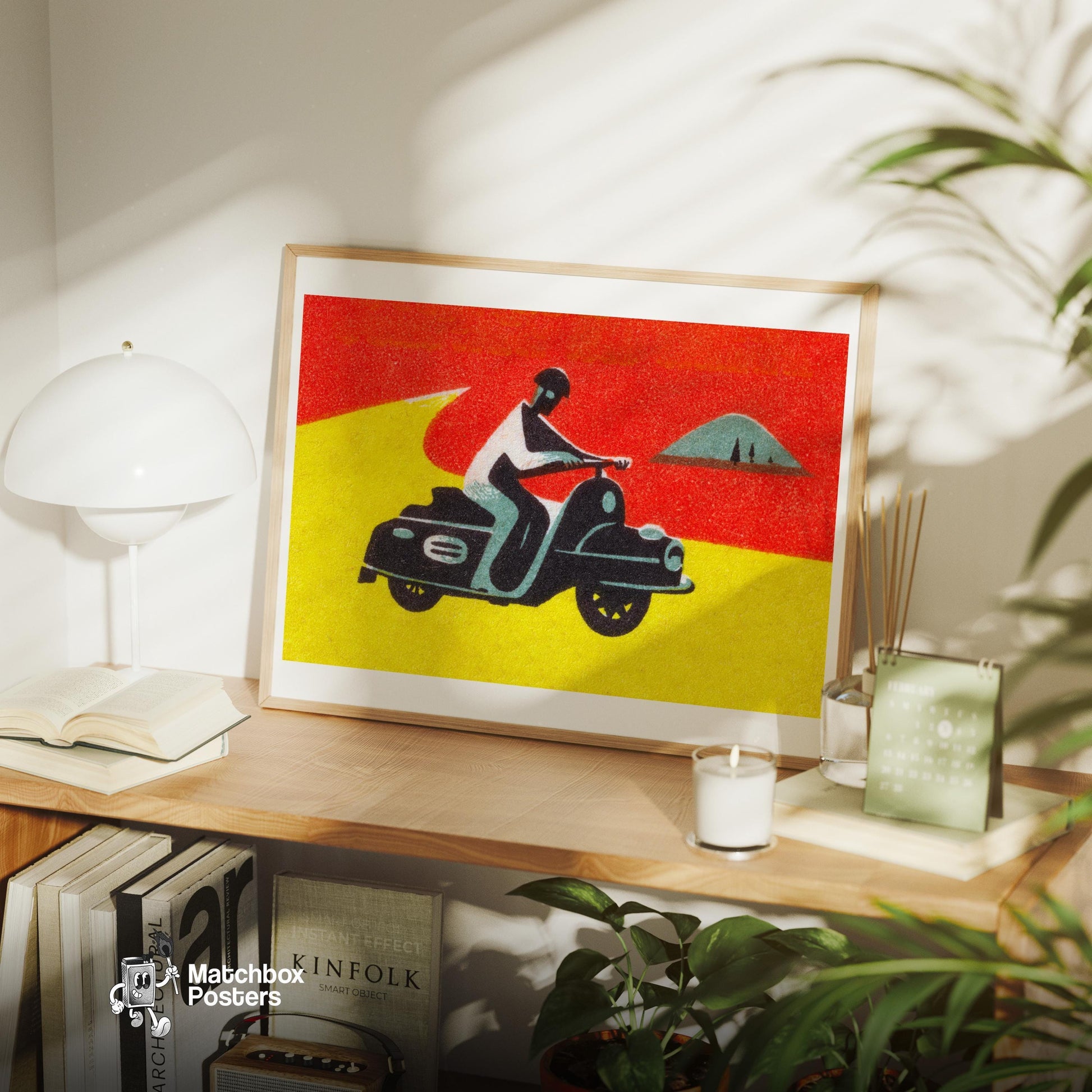 Motorcycle Rider - vintage matchbox label print - office wall