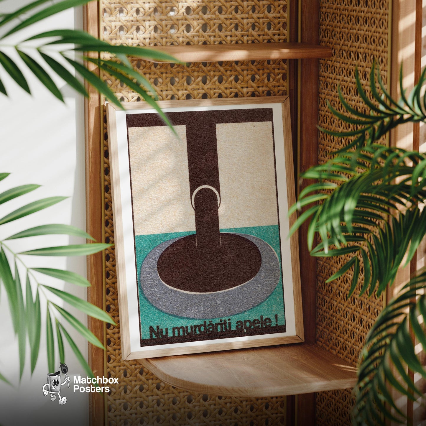 Stylized Faucet Romania - vintage matchbox label print - office wall