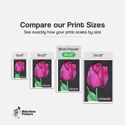 Pink Tulip - vintage matchbox label print - gallery wall preview