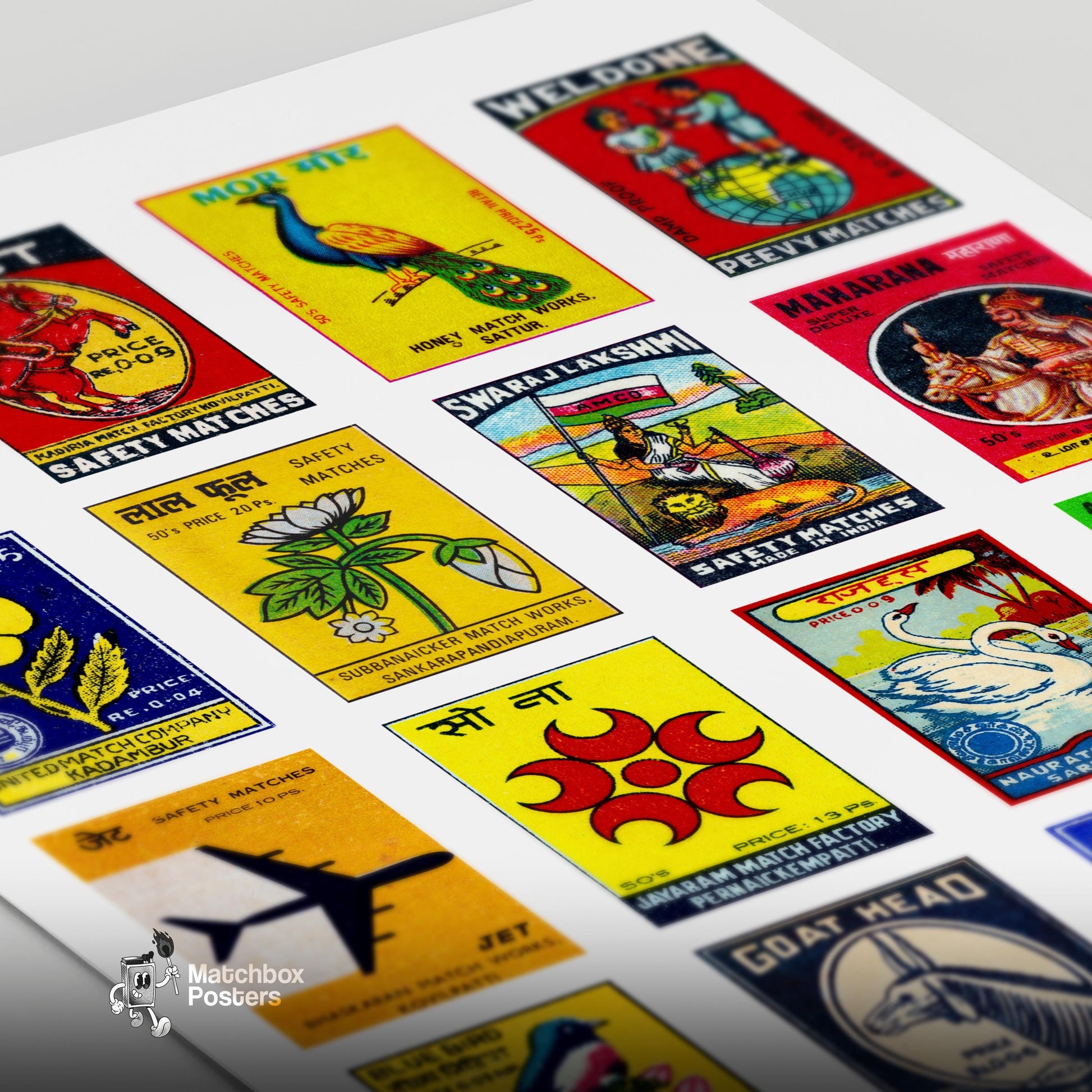 Hindis Grid - vintage matchbox label print - close-up detail