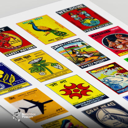 Hindis Grid - vintage matchbox label print - close-up detail