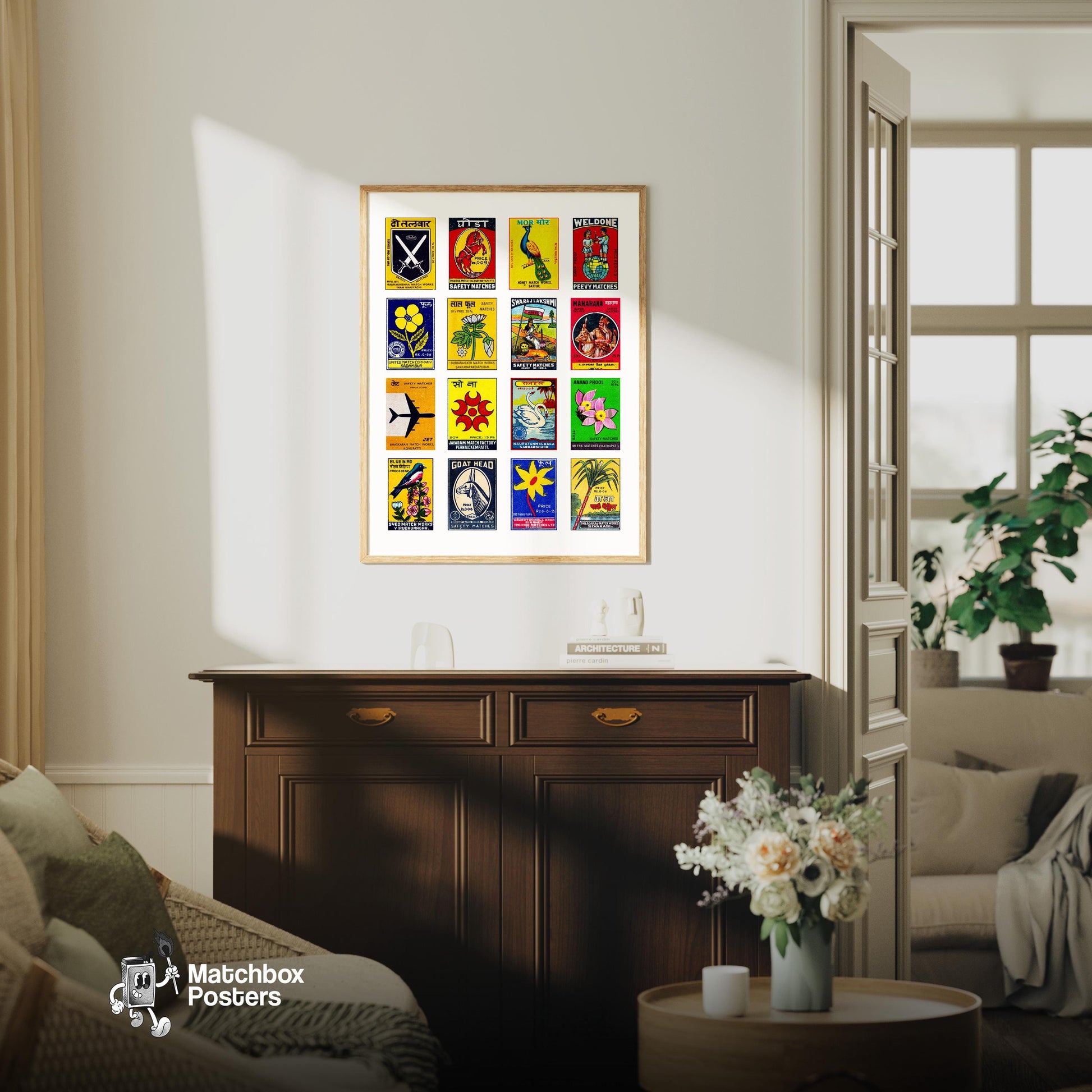 Hindis Grid - vintage matchbox label print - framed wall art preview