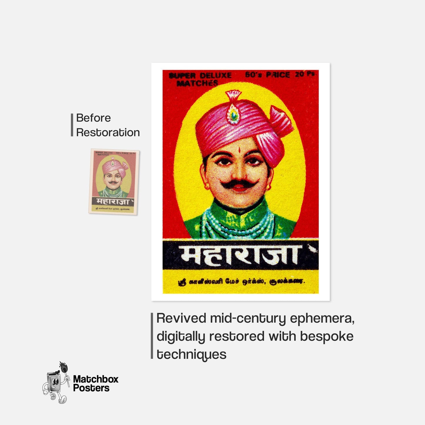 Indian Man in Pink Turban - vintage matchbox label print - framed wall art preview