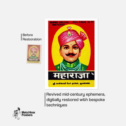 Indian Man in Pink Turban - vintage matchbox label print - framed wall art preview
