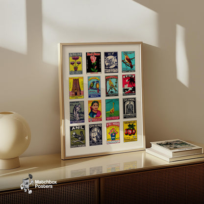Vintage Tamil Art - vintage matchbox label print - bedroom mockup