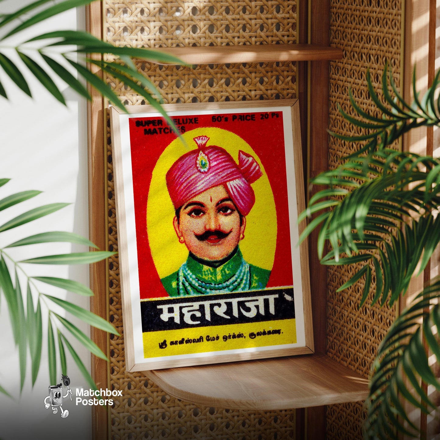 Indian Man in Pink Turban - vintage matchbox label print - office wall