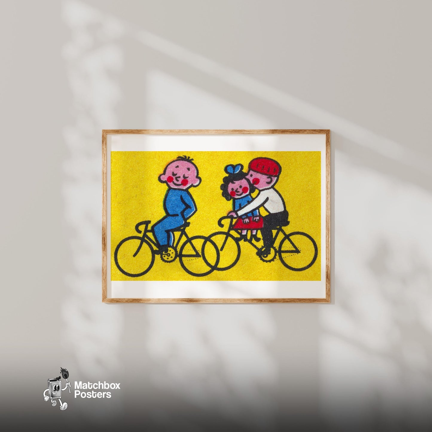 Kids Cycling - vintage matchbox label print - bedroom mockup
