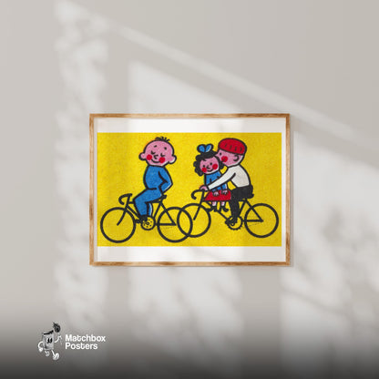 Kids Cycling - vintage matchbox label print - bedroom mockup