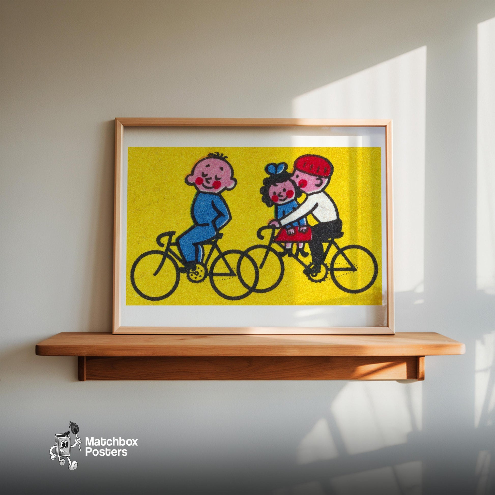 Kids Cycling - vintage matchbox label print - size comparison