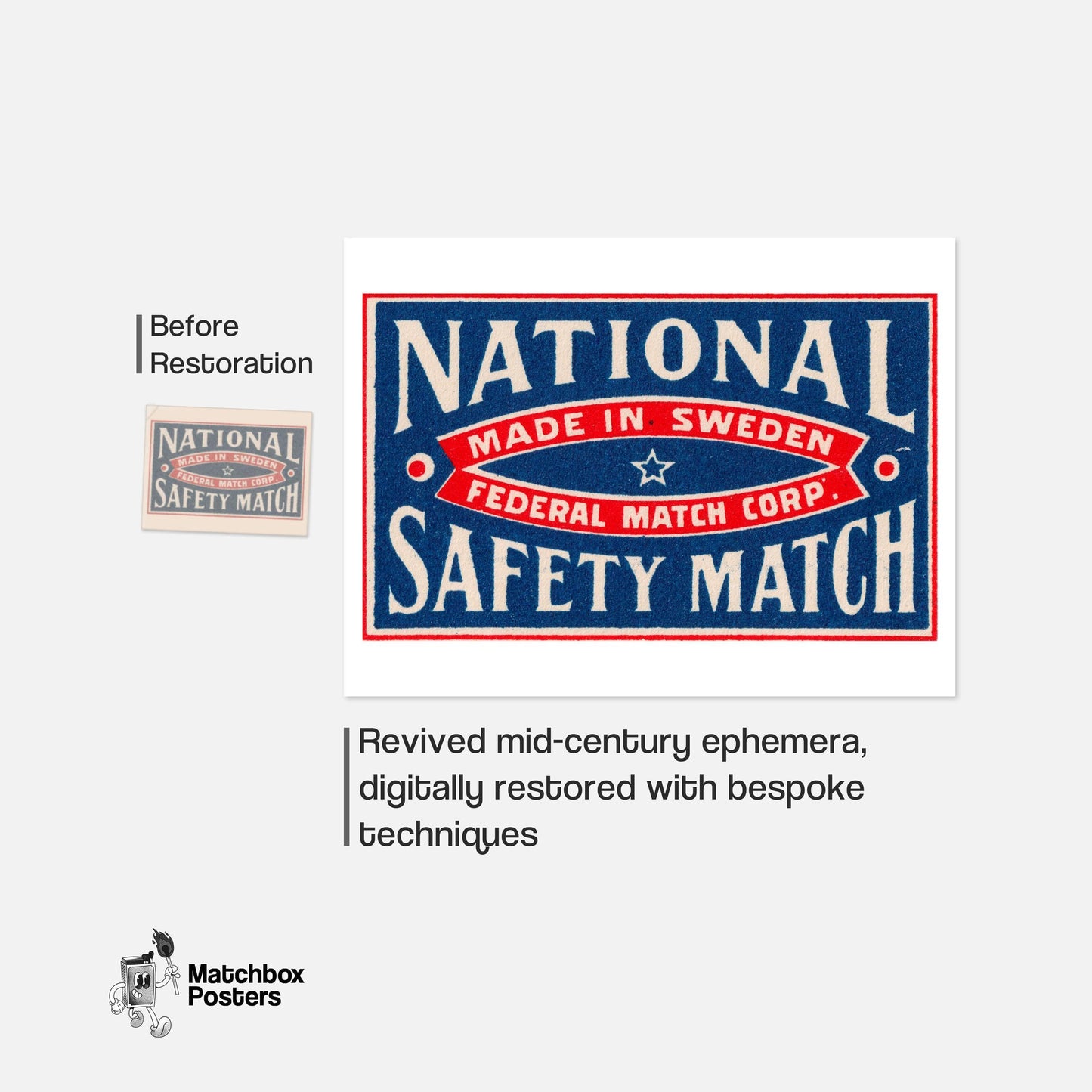 National Safety - vintage matchbox label print - framed wall art preview