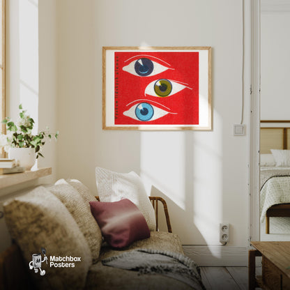 Three Eyes - vintage matchbox label print - living room mockup