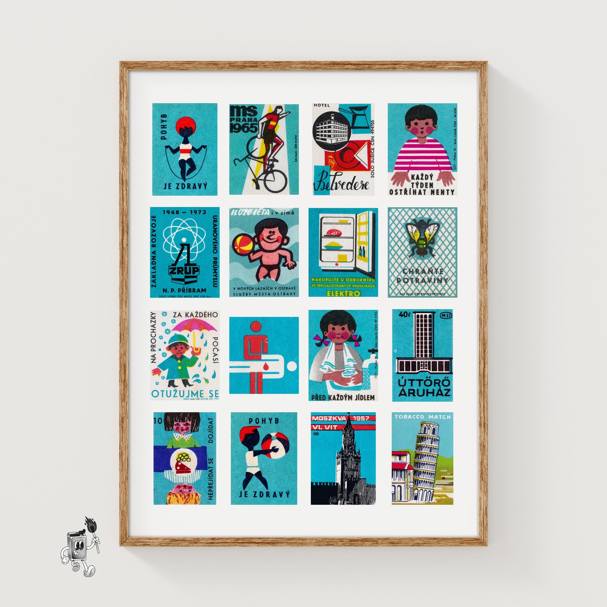 Turquoises Grid - vintage matchbox label print
