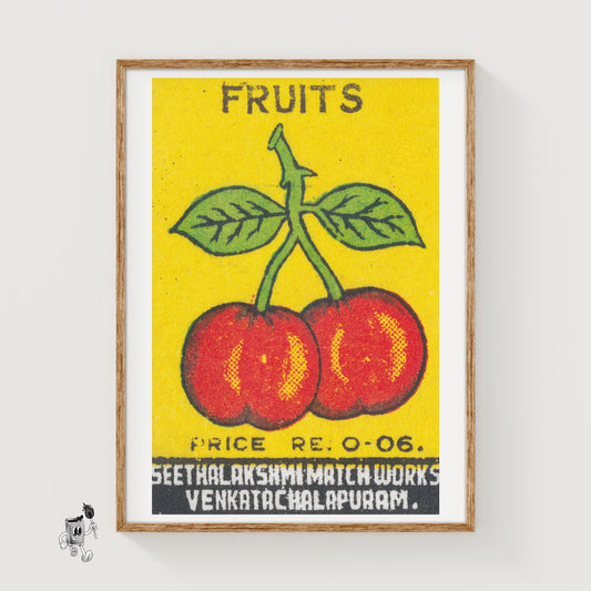 Two Red Cherries - vintage matchbox label print