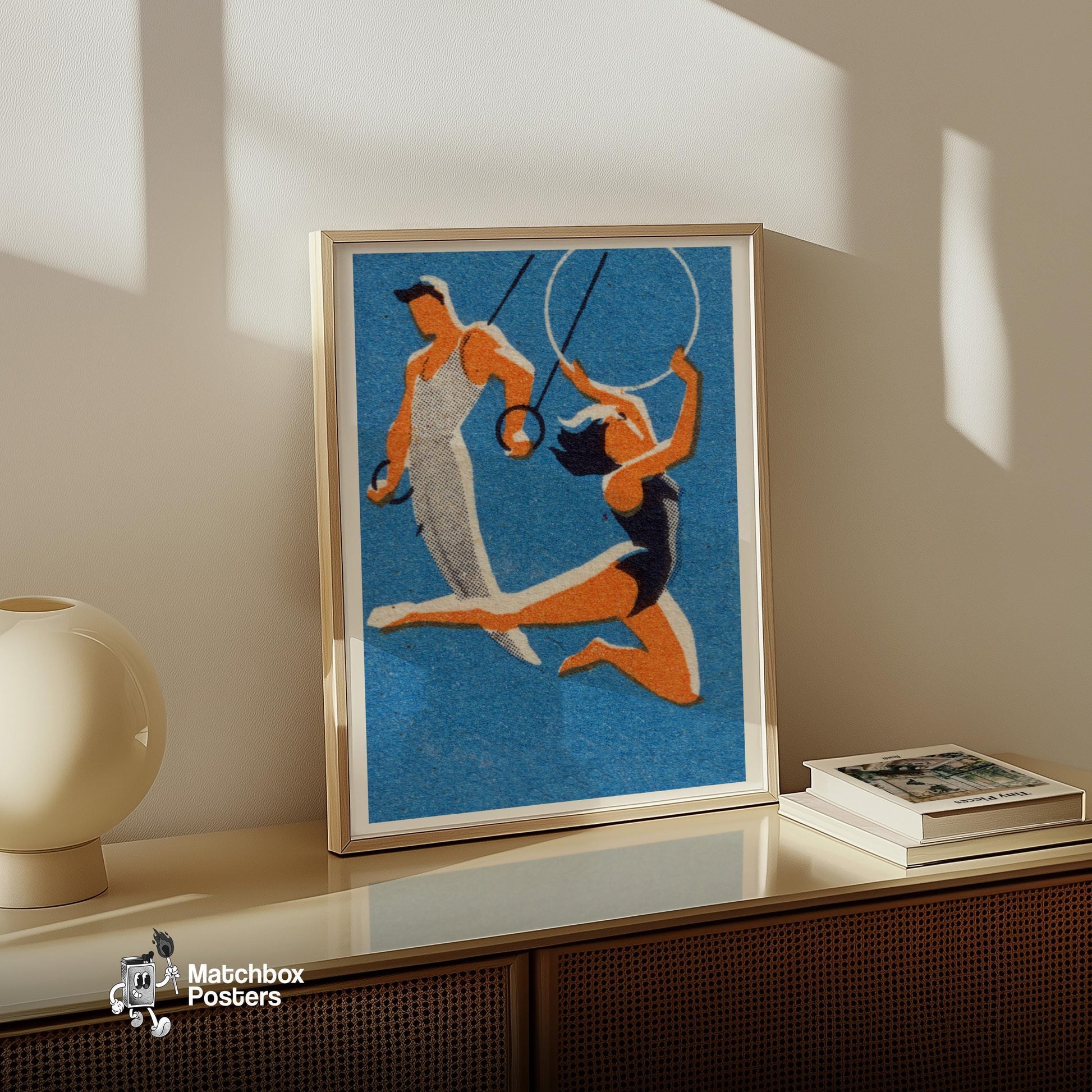 Gymnasts - vintage matchbox label print - size comparison