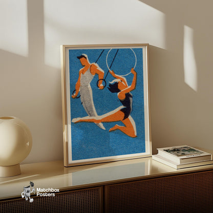Gymnasts - vintage matchbox label print - size comparison