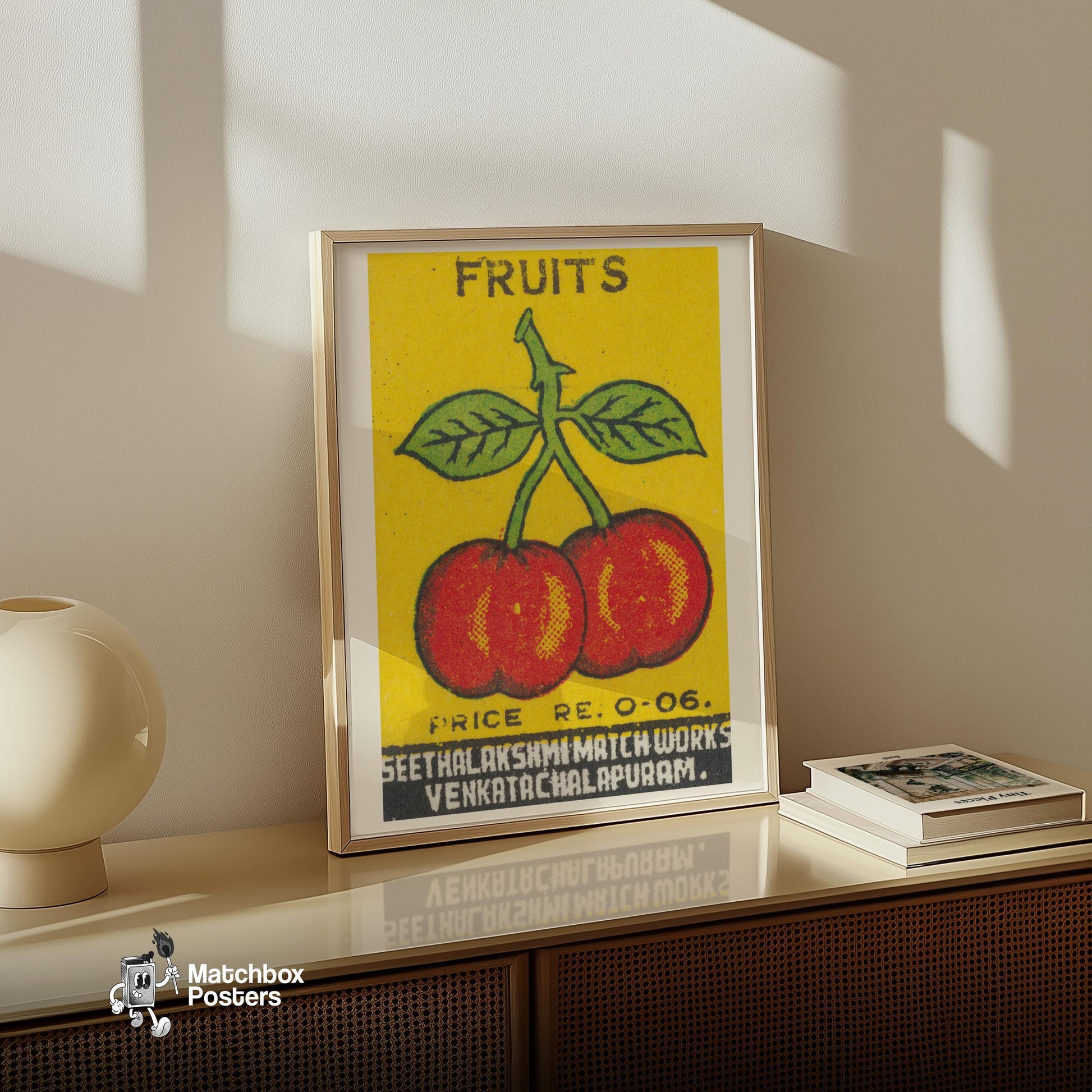 Two Red Cherries - vintage matchbox label print - size comparison