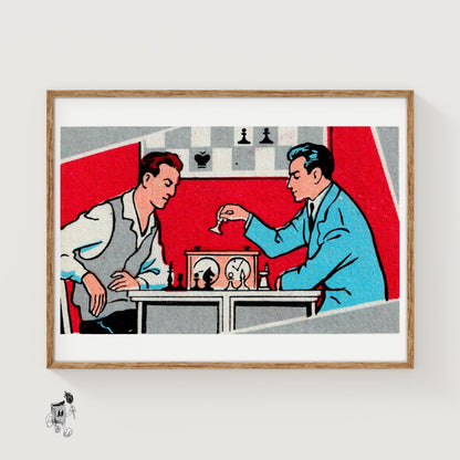 Chess Players - vintage matchbox label print