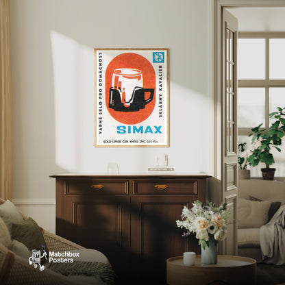 Coffee Pot - vintage matchbox label print - living room mockup