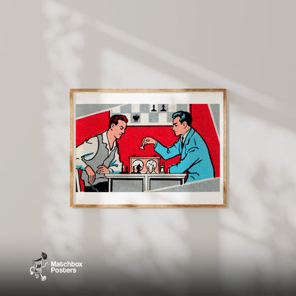 Chess Players - vintage matchbox label print - bedroom mockup