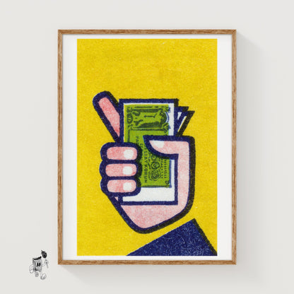 Hand Holding Banknotes - vintage matchbox label print