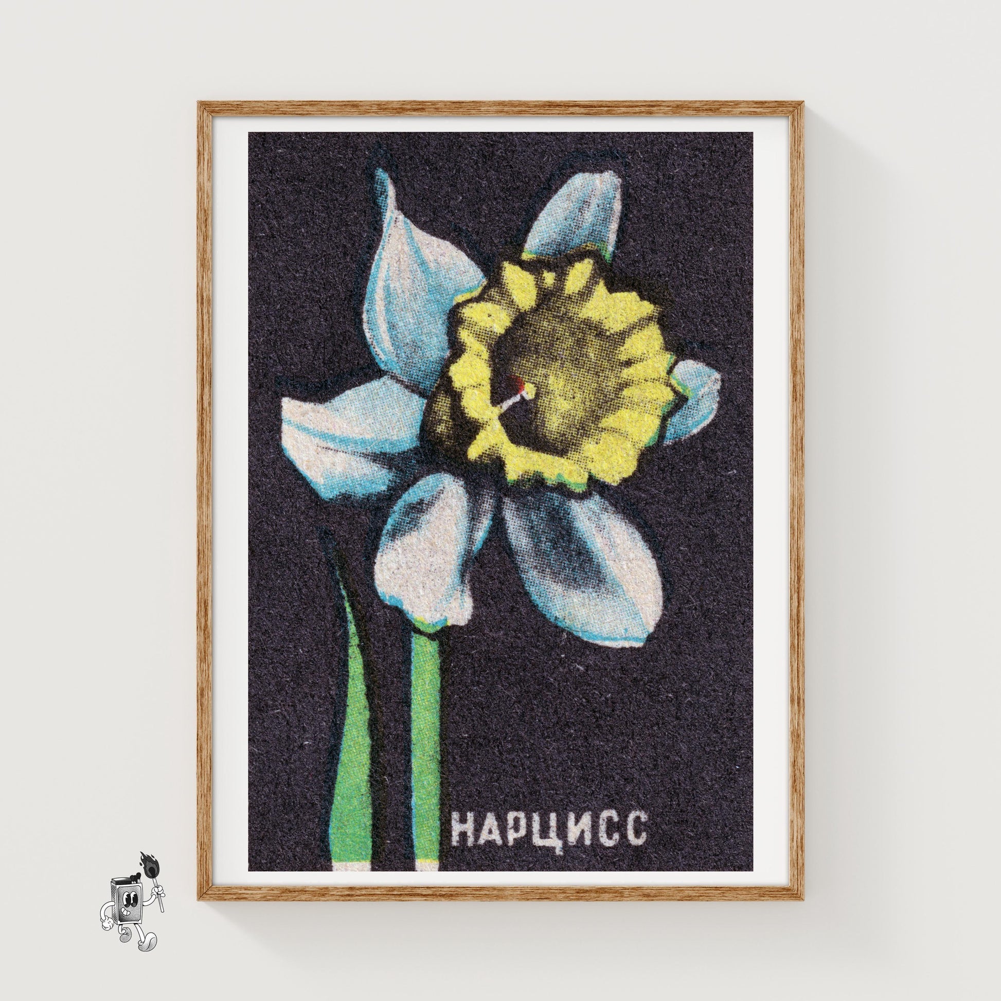 Illustration Of A Daffodil - vintage matchbox label print