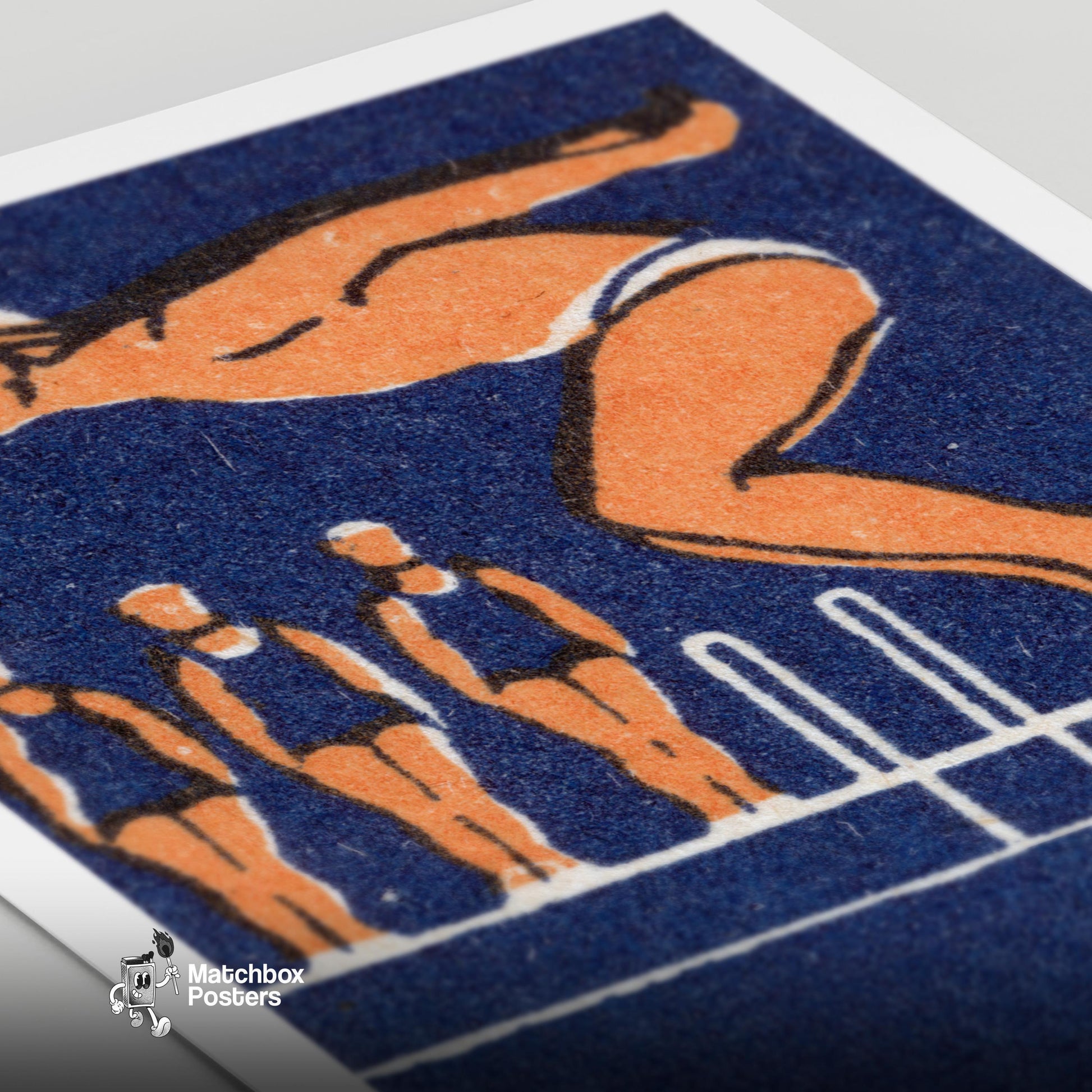 Diving Man - vintage matchbox label print - close-up detail