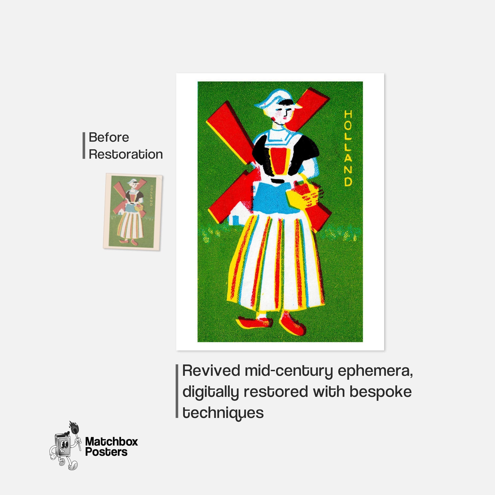 Dutch Woman - vintage matchbox label print - framed wall art preview