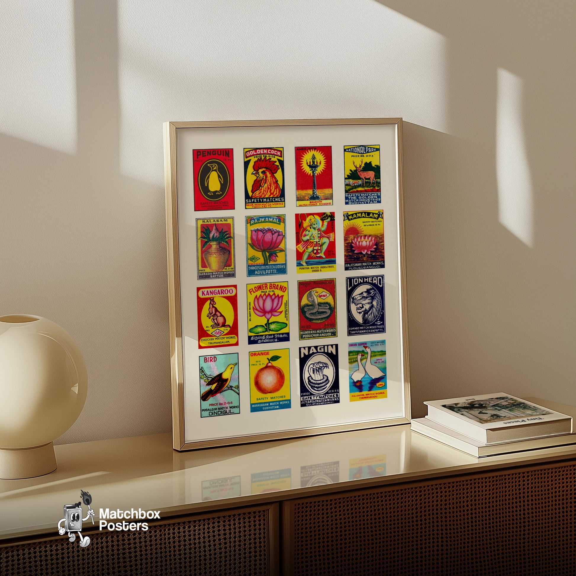 Matchbox Label Collage: Tamil Vintage Typography - vintage matchbox label print - bedroom mockup
