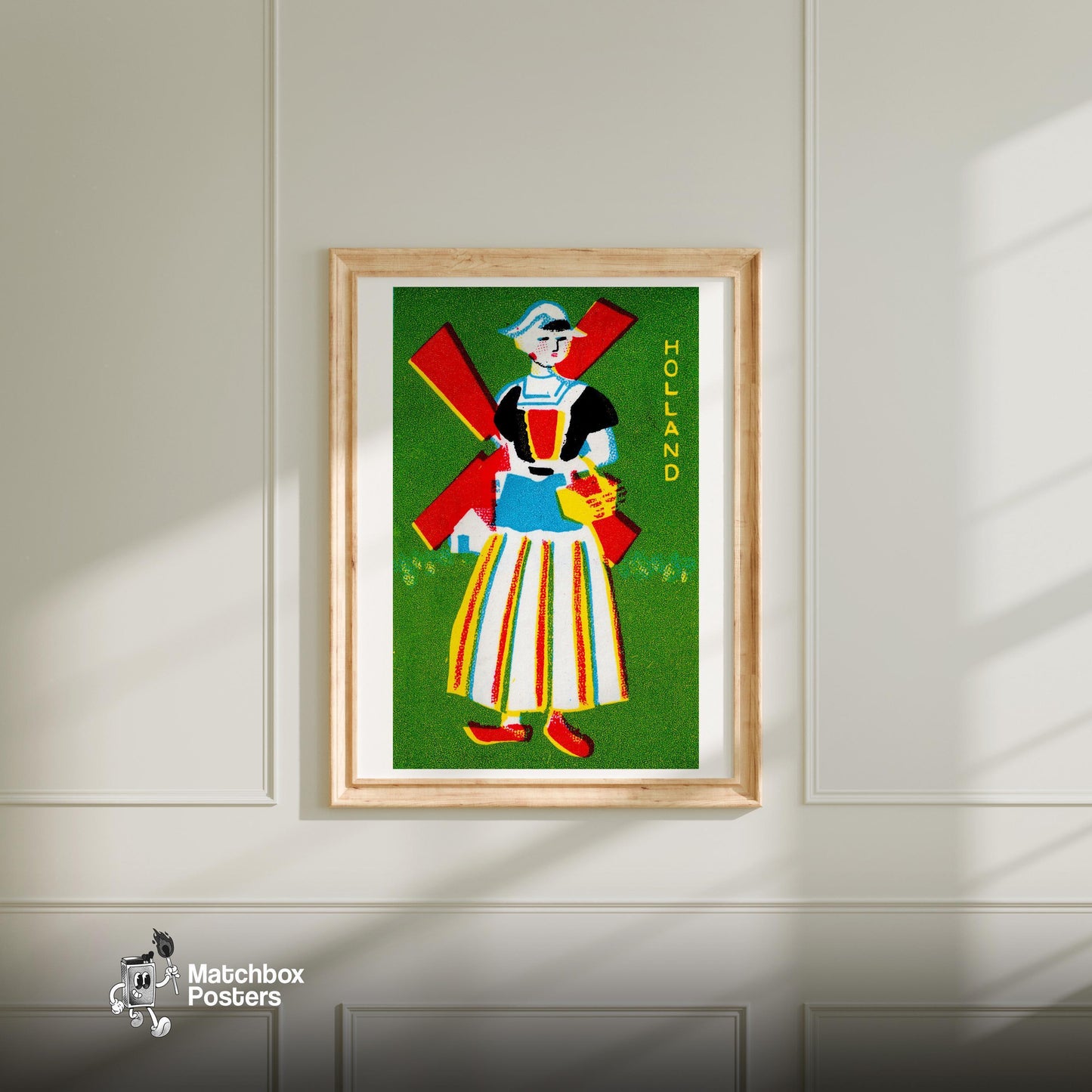 Dutch Woman - vintage matchbox label print - bedroom mockup
