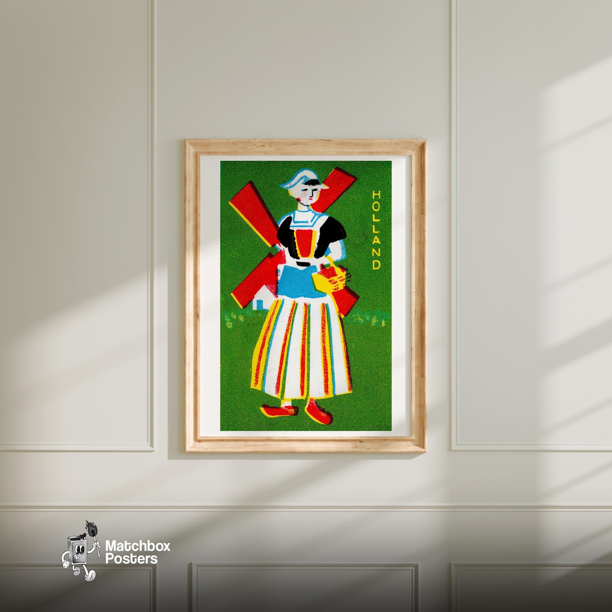 Dutch Woman - vintage matchbox label print - bedroom mockup