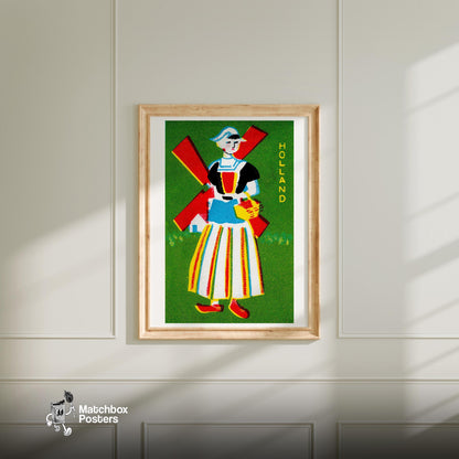 Dutch Woman - vintage matchbox label print - bedroom mockup