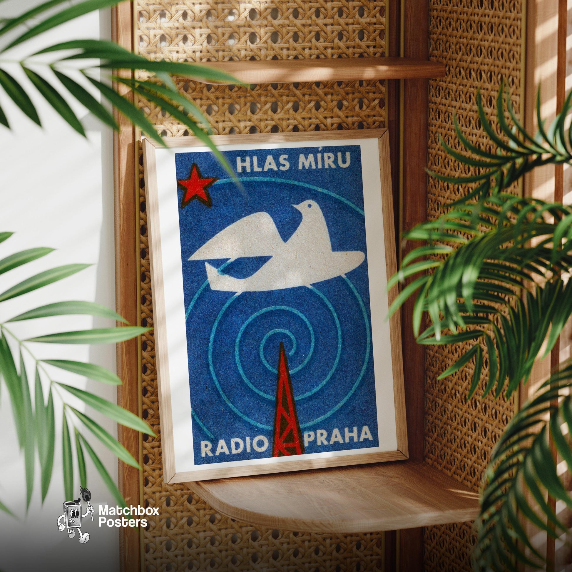 Radio Praha Voice of Peace Dove - vintage matchbox label print - office wall