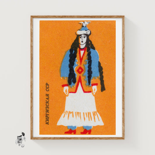 Kyrgyz Woman - vintage matchbox label print