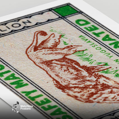 Lion - vintage matchbox label print - close-up detail