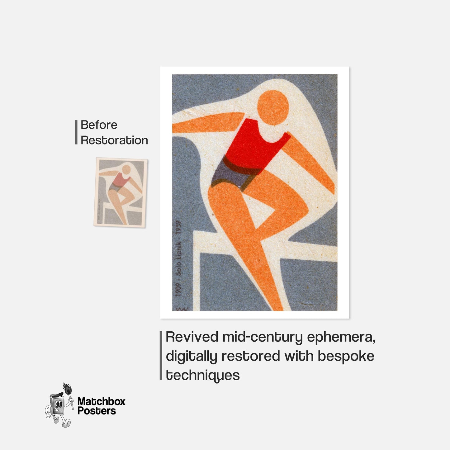 Abstract Figure - vintage matchbox label print - framed wall art preview