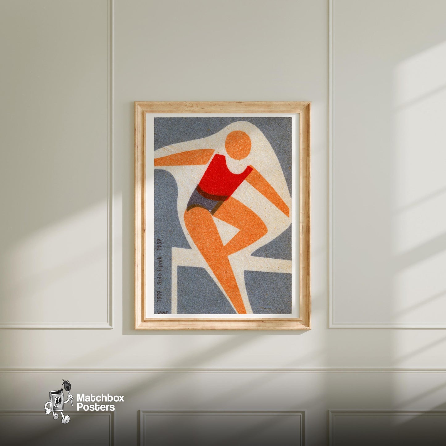 Abstract Figure - vintage matchbox label print - bedroom mockup