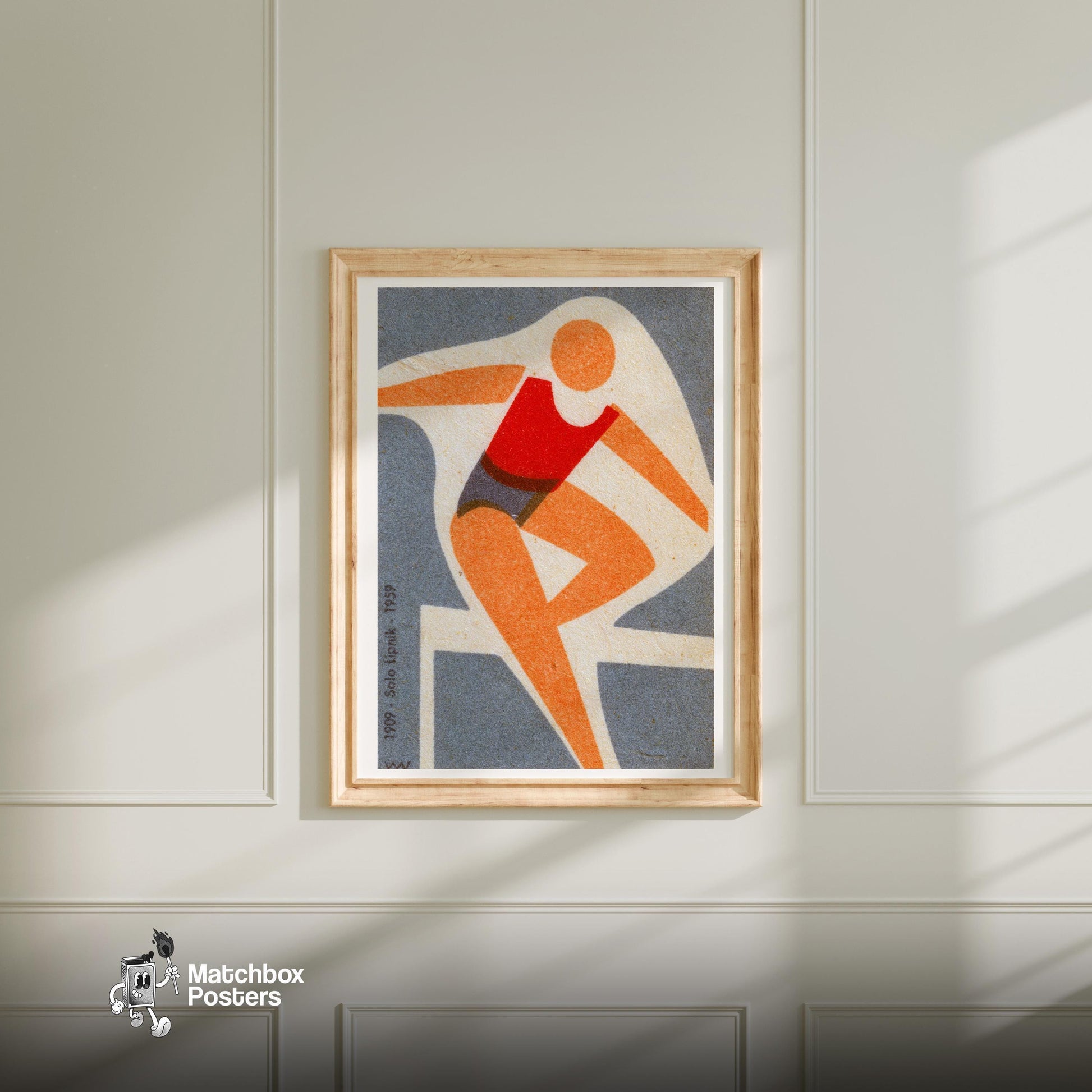 Abstract Figure - vintage matchbox label print - bedroom mockup