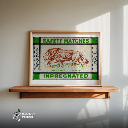 Lion - vintage matchbox label print - size comparison